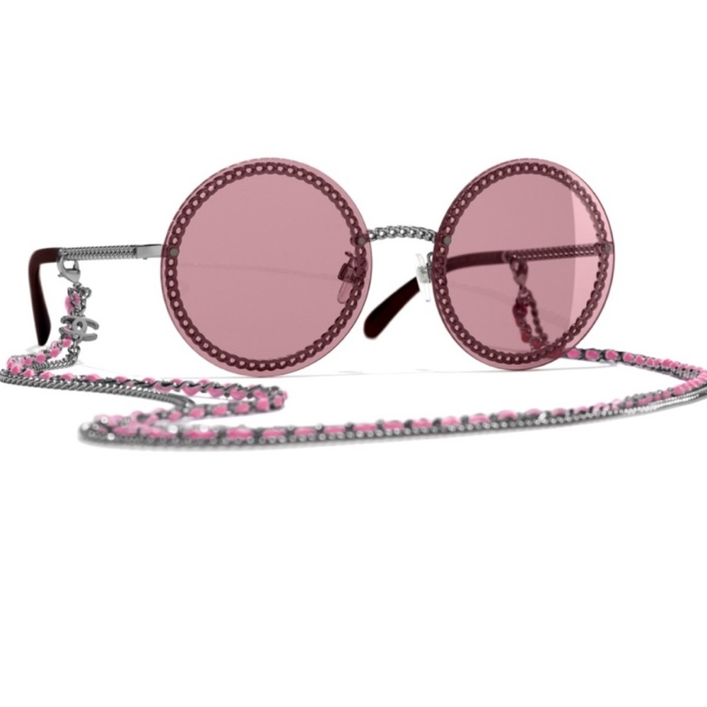 Chanel Silver Tone/Pink 4245 Chain Detail
Round Sunglasses